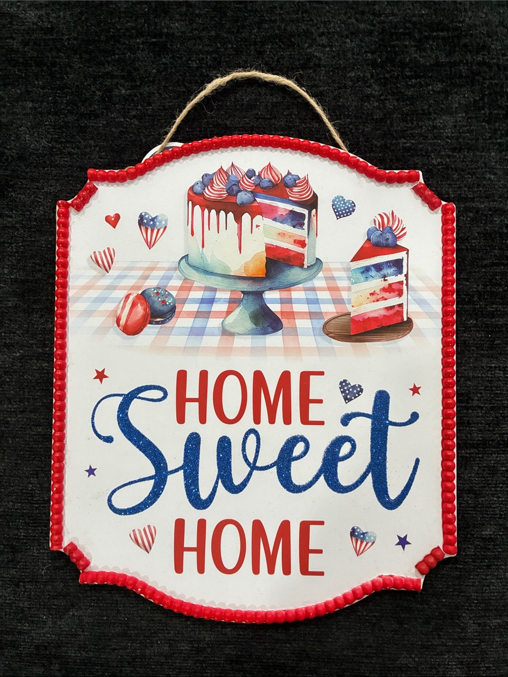 Home Sweet Home Beaded Wall Sign - Red, Blue, White